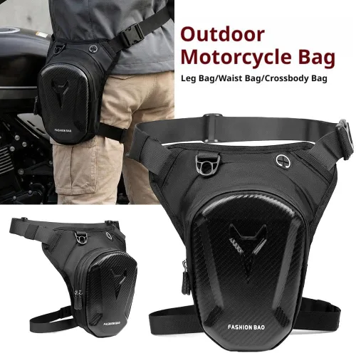 Vista 4 de Bolsa de pierna de motocicleta – Riñonera impermeable al aire libre con conector para auriculares, correa de hombro ajustable y compartimento