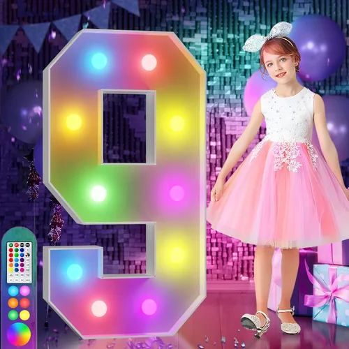 Vista 17 de Imprsv Letras coloridas de marquesina de 3 pies y letras grandes iluminadas RGB con control remoto, decoraciones de fiesta de cumpleaños Carta