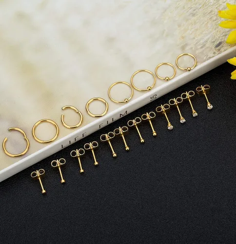 Vista 3 de 10 pares de aretes de acero inoxidable para cartílago, para hombres y mujeres