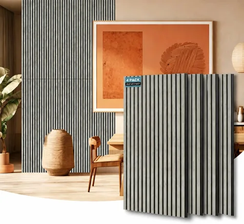 Vista 11 de AKUMAX - Paneles de pared acústicos de listones de madera, 2 unidades de 24 x 48 pulgadas cada uno, 15.5 pies cuadrados, paneles de pared de Roble
