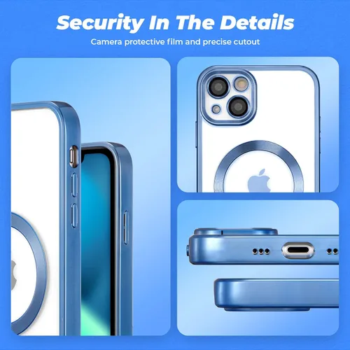Vista 6 de ZCDAYE Funda para iPhone 13, iPhone 13 compatible con carga inalámbrica, borde azul galvanizado transparente TPU suave a prueba de golpes