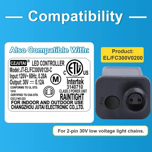 Vista 4 de Transformador LED de 30V 0.2A, controlador LED de 30V de 8 modos, fuente de alimentación clase 2, transformador de bajo voltaje, enchufe de EE. UU.
