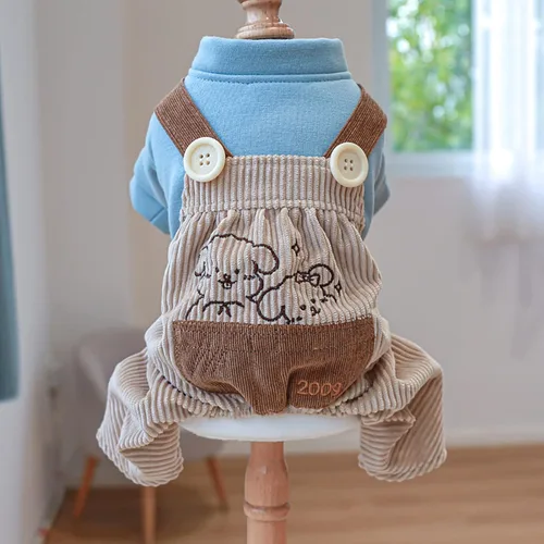 Vista 18 de Ropa de invierno para perro, camisas para mascotas, elegante mono de pana para perros pequeños, overol con pechera para cachorros, overol clásico
