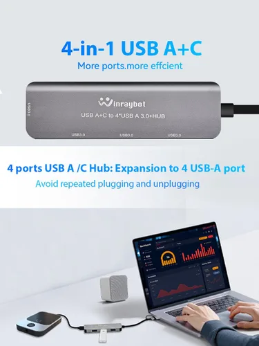 Vista 2 de Hub USB extrendido de múltiples puertos USB 3.0 Hub con transferencia de datos de alta velocidad de 5 Gbps, compatible con Windows, Mac, laptop
