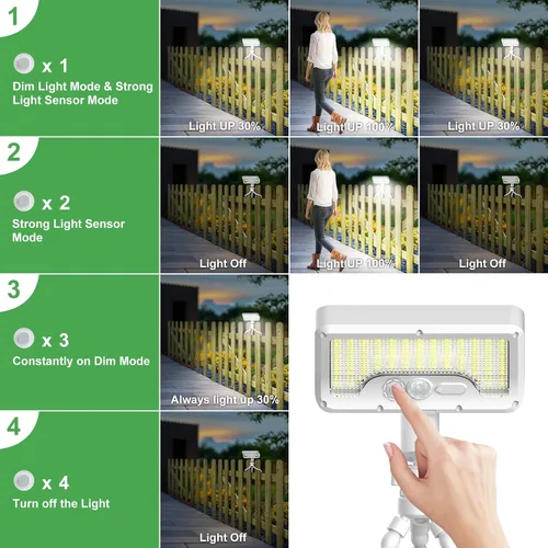 Vista 5 de Tryme 92 luces LED solares al aire libre impermeables con sensor de movimiento, soporte de pulpo, ángulo ajustable, lente difusora óptica, 3 modos