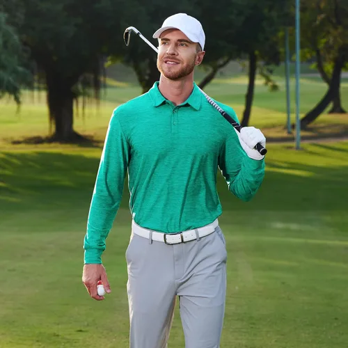 Vista 16 de NAVISKIN Camisas polo de manga larga para hombre, camisas de golf con cuello UPF 50 SPF para hombre, secado rápido, absorbe la humedad