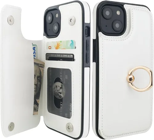 Vista 21 de ONETOP Funda tipo cartera para iPhone 13 con soporte para tarjetas, anillo de rotación de 360°, bloqueo RFID, doble cierre magnético, a prueba