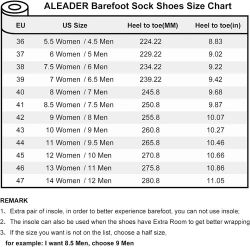 Vista 6 de ALEADER Zapatos de calcetín descalzos para hombres y mujeres - Zapatos de levantamiento cero caída minimalista - Zapatos de agua ultra portátiles