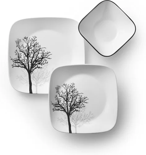 Vista 3 de Corelle Vitrelle - Juego de vajilla de servicio de 18 piezas para 6 piezas, Timber Shadows & Vitrelle 1 cuarto de galón, paquete de 2 tazones