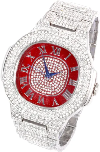 Vista 4 de Ostentoso reloj de hombre con carátula oblonga de metal y extensible a juego - 8475BM.