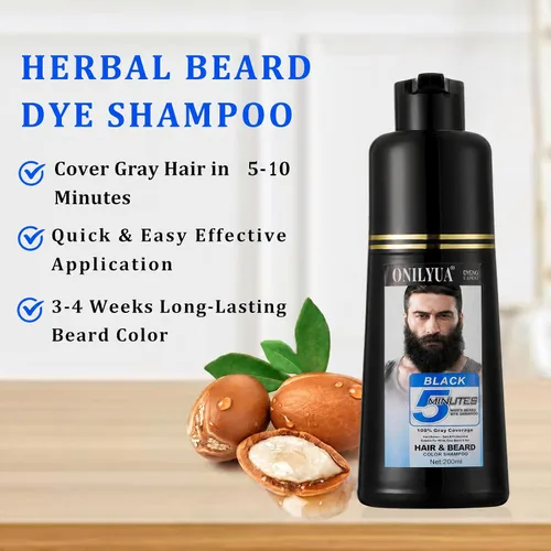 Vista 3 de Champú de tinte para barba y cabello negro para hombre 3 en 1, colorante herbario de larga duración para cabello gris, bigote y barba en minutos