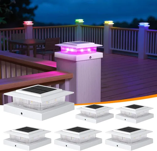 Vista 9 de APONUO - Paquete de 12 luces solares para postes que cambian de color Blanco