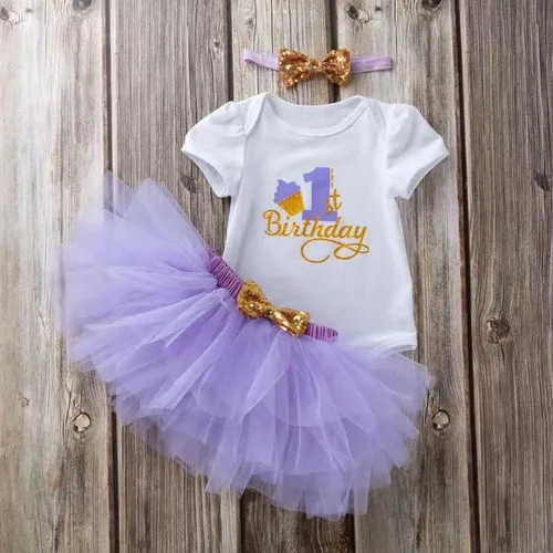 Vista 3 de Baby Girls Summer One Year Old Infant Outfits Ruffle Birthday Tutu Dress Shorts Skirts Headband Sets Photo Props