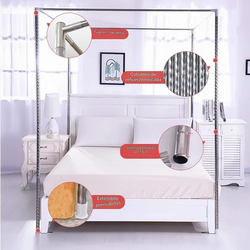 Vista 2 de Foreate Marco de Cama con Dosel de Acero Inoxidable Tamaño Queen Marco de Dosel para Cama y Postes de Cama, Apto para Cama de Cuatro Esquinas