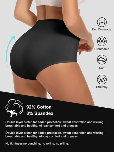 Vista 4 de MEIYATING Ropa interior de algodón para mujer, de talle alto, cobertura completa, paquete múltiple