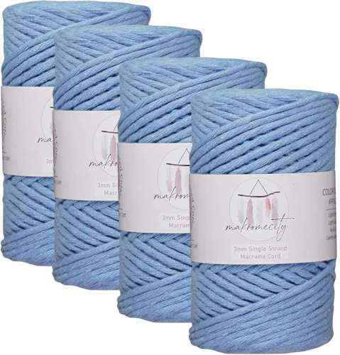Vista 93 de Makromecity, Cordón de macramé de un solo hilo de 3 mm x 100 yardas (300 pies) de 3 mm de cordón de algodón azul bebé para arte y manualidades