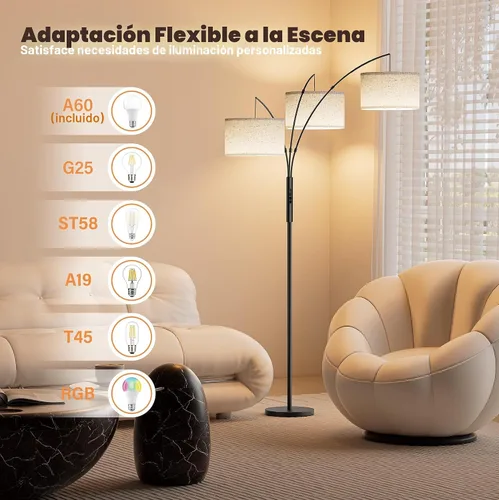 Vista 2 de SIBRILLE - Lámparas de pie de 27 W para sala de estar, lámpara de pie regulable súper brillante, lámpara de pie moderna con control remoto y táctil