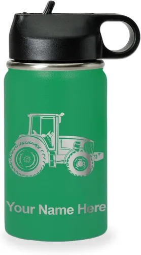 Vista 67 de LaserGram Botella de agua personalizada, tractor agrícola, acero inoxidable de doble pared aislada al vacío con popote superior, regalo grabado
