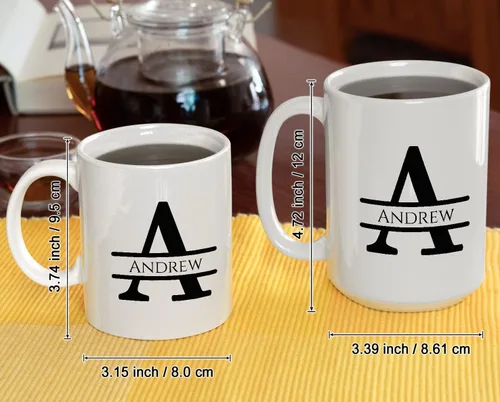 Vista 7 de Taza de café personalizada con monograma, letra inicial A personalizada para mujeres, hombres, niñas, niños, papás, mamás amigos, taza de café