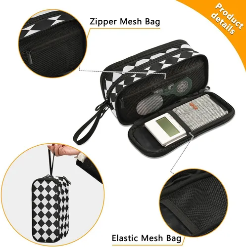 Vista 2 de Nylon grande cremallera lápiz bolsa cuadros negro blanco gran capacidad lápiz lápiz caso papelería para hombre de escuela secundaria estuche