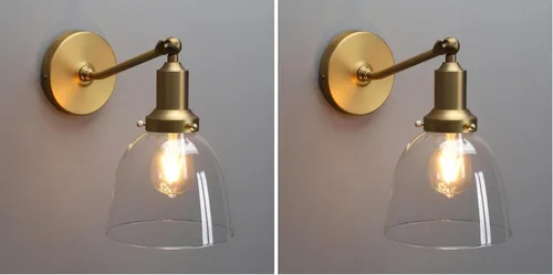 Vista 16 de PERMO Industrial Vintage Slope Pole Wall Mount Single Sconce with 6.7" Oval Dome Clear Glass Shade Antique Gold Wall Sconce Light Fixture