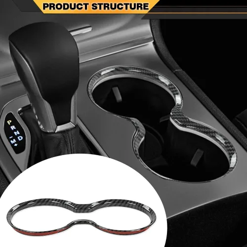 Vista 4 de CNNELL Cubierta del soporte de la taza del cambio de engranajes de fibra de carbono del bisel Compatible con Jeep Grand Cherokee 2011-2021