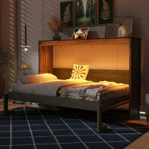 Vista 5 de SOFTSEA Farmhouse - Cama Murphy de tamaño individual con LED, color marrón