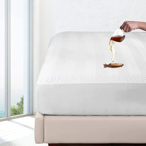 Vista 2 de Sleep Mantra Protector de colchón impermeable, tamaño individual, acolchado, transpirable, silencioso e hipoalergénico, estilo sábana bajera