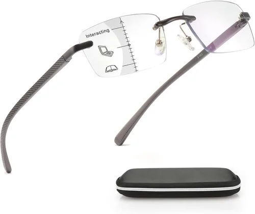 Vista 9 de Missfive Gafas de lectura progresivas multienfoque de aluminio mejoradas, para hombres, lectores multifocales sin montura con bloqueo de luz azul