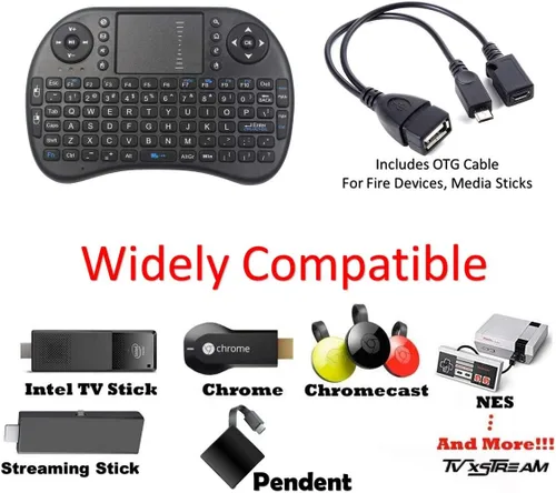 Vista 6 de Mini teclado inalámbrico 2.4GHz Touch-pad Mouse Combo Plus OTG Cable - TV xStream, compatible con Firesticks, Android TV Box, IPTV, 4K Media Stick