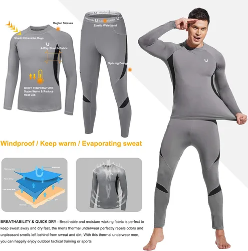 Vista 3 de UNIQUEBELLA Men's Thermal Underwear Sets Top & Long Johns Fleece Sweat Quick Drying Thermo Base Layer