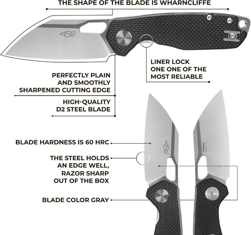 Vista 5 de Firebird GANZO FH924-BK Cuchillo Plegable de Bolsillo con Rodamiento de Bolas Wharncliffe Hoja de Acero D2 Mango G10 Antideslizante con Clip Camping