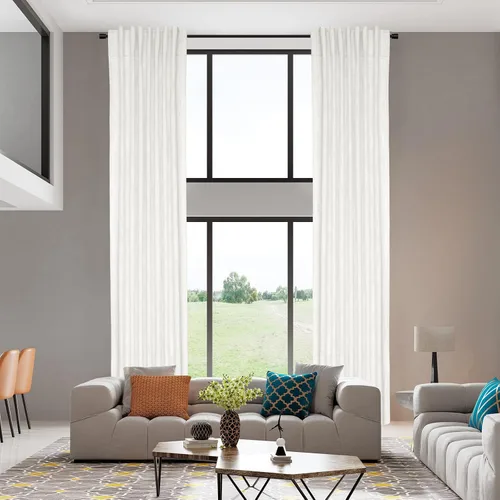 Vista 2 de HOMERILLA Cortinas de lino extralargas para puerta corrediza de cristal, cortinas largas de lille para sala de estar, cortinas largas con pestaña