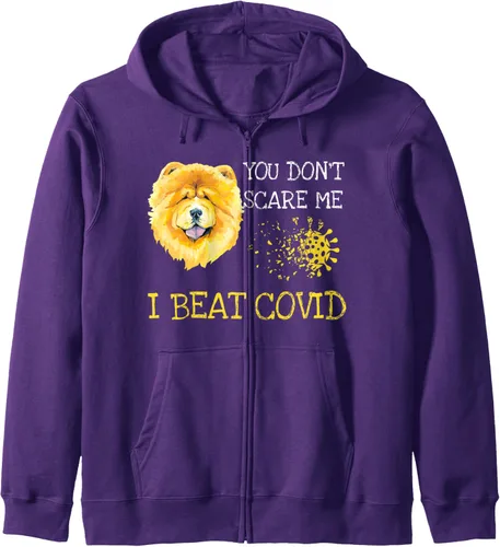Vista 6 de You don't scare me i beat covid Chow Chow dog Sudadera con cremallera, Negro