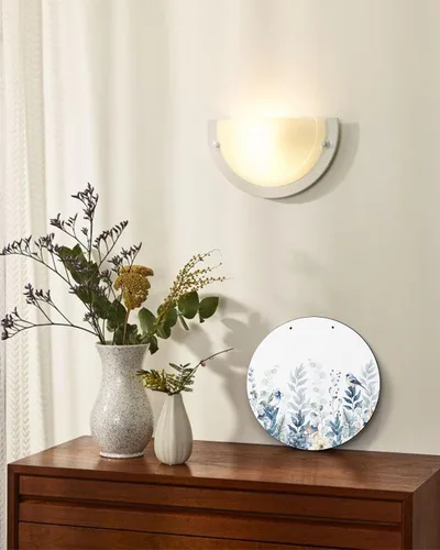 Vista 7 de Letrero de bienvenida de temporada para puerta delantera, flor de Pascua azul de Navidad, hojas de eucalipto, pájaro, coronas redondas de madera