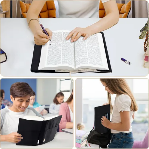 Vista 7 de Funda de lona para libros, fundas lavables y ajustables para tapa blanda y tapa dura, bolsillos para bolígrafos, regalo para amantes de los libros