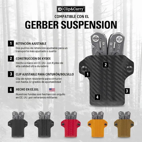 Vista 2 de Clip & Carry Kydex - Funda multiherramienta para suspensión Gerber, fabricada en Estados Unidos, funda para múltiples herramientas, color negro