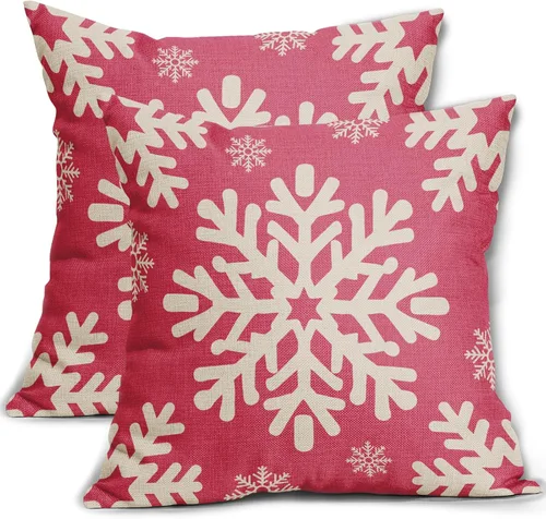 Vista 10 de Fundas de almohada decorativas de Navidad negras 40x40 cm con copos de nieve blancos de Navidad, juego de 2, temática rústica de invierno