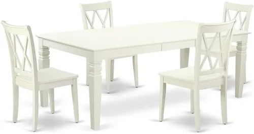Vista 13 de East West Furniture LGCL7-BLK-W - Juego de mesa de comedor de 7 piezas que consta de una mesa de comedor rectangular con hojas de mariposa y 6 Negro