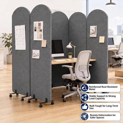 Vista 2 de 3-Panel Portable Office Partition, Acoustic Wall Divider with whiteboard Gris Oscuro