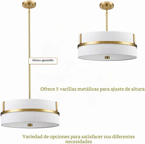 Vista 6 de HYDELITE Moderna lámpara colgante dorada de 4 luces con pantalla de lino de Dorado
