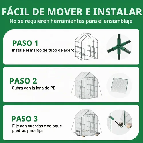 Vista 7 de SPECILITE Invernadero de 56 × 56 × 78 pulgadas para plantas de jardín al Blanco