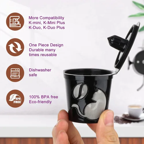 Vista 4 de Tazas reutilizables K para K-Mini/K-Duo/K-Express, pack de 2 Tazas K reutilizables para cápsulas de café K-eurig, tazas K rellenables sin BPA