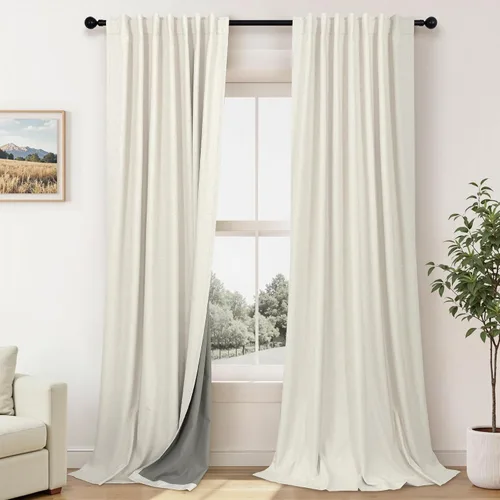 Vista 65 de Pitalk Cortinas cortas 100% opacas de lino para cafetería, 40 pulgadas de largo, 2 paneles, cortinas de puerta francesa para ventana, cortina