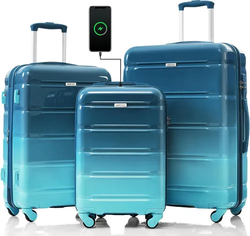 Vista 16 de Merax 3 piezas expandible ABS Hardshell equipaje Sets Spinner Wheel Maleta TSA Lock Suit Case, Apertura frontal negra, Juego de 2 piezas, Maleta