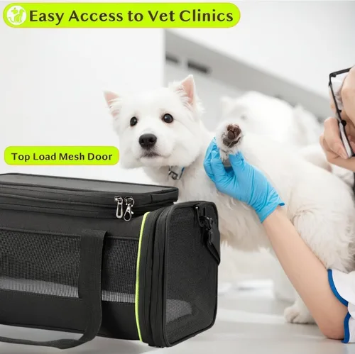 Vista 8 de Transportador de mascotas expandible negro para gatos y perros, aprobado por aerolíneas, diseño extensible de 2 lados y altura, bolsa de viaje