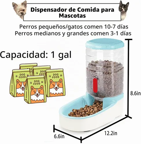 Vista 2 de kathson Comedero automático para gatos de 1 galón con gravedad, dispensador de comida para perros, gran capacidad, cuenco de comida para mascotas