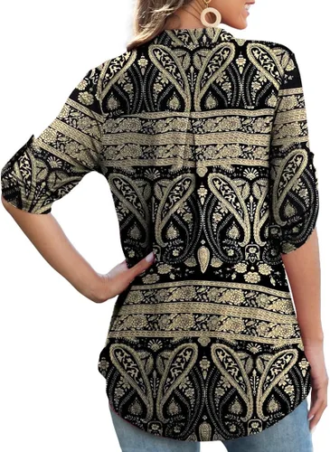 Vista 3 de Othyroce - Blusa estilo túnica con estampado floral para mujer manga 34 enrollable cuello en V