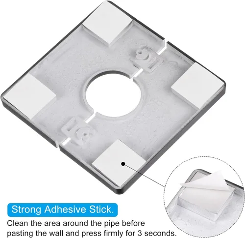 Vista 4 de uxcell 4 bridas divididas para pared, placa cuadrada de ABS autoadhesiva con orificio de 1.102 in/1.1 pulgadas de diámetro, cubierta de tubería