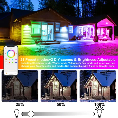Vista 4 de Luz LED de inundación al aire libre equivalente a 800 W 8000LM, iluminación inteligente RGBW para paisajes con control de APP, luz de inundación